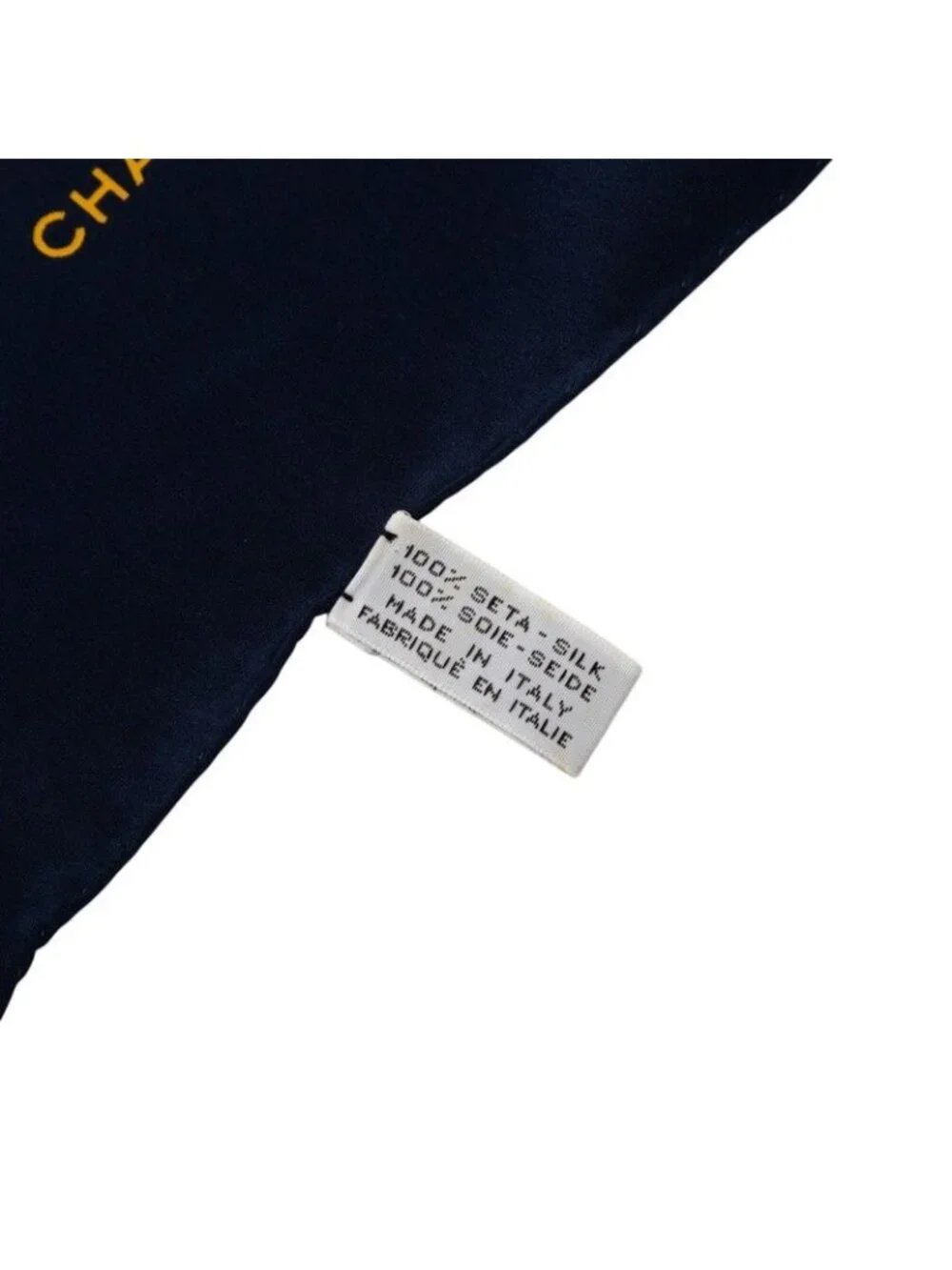 Chanel CC Logo Mademoiselle Quilted Pattern Scarf Large Navy Multicolor Silk